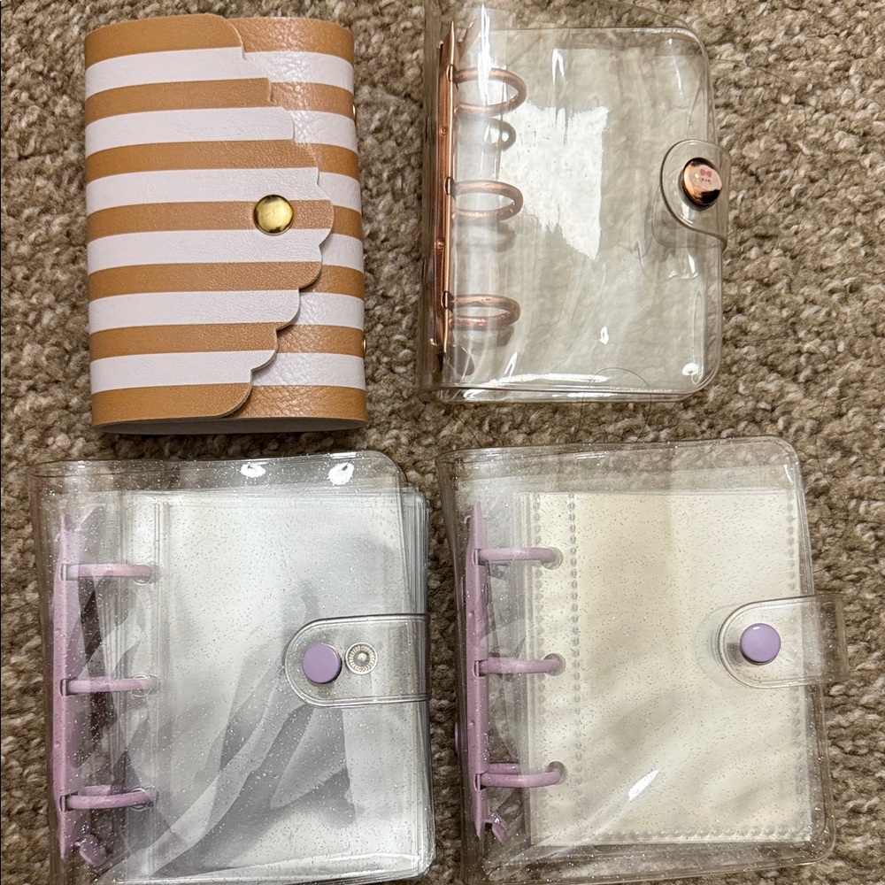 3-3ring mini binder Striped Tan and White Card Holder